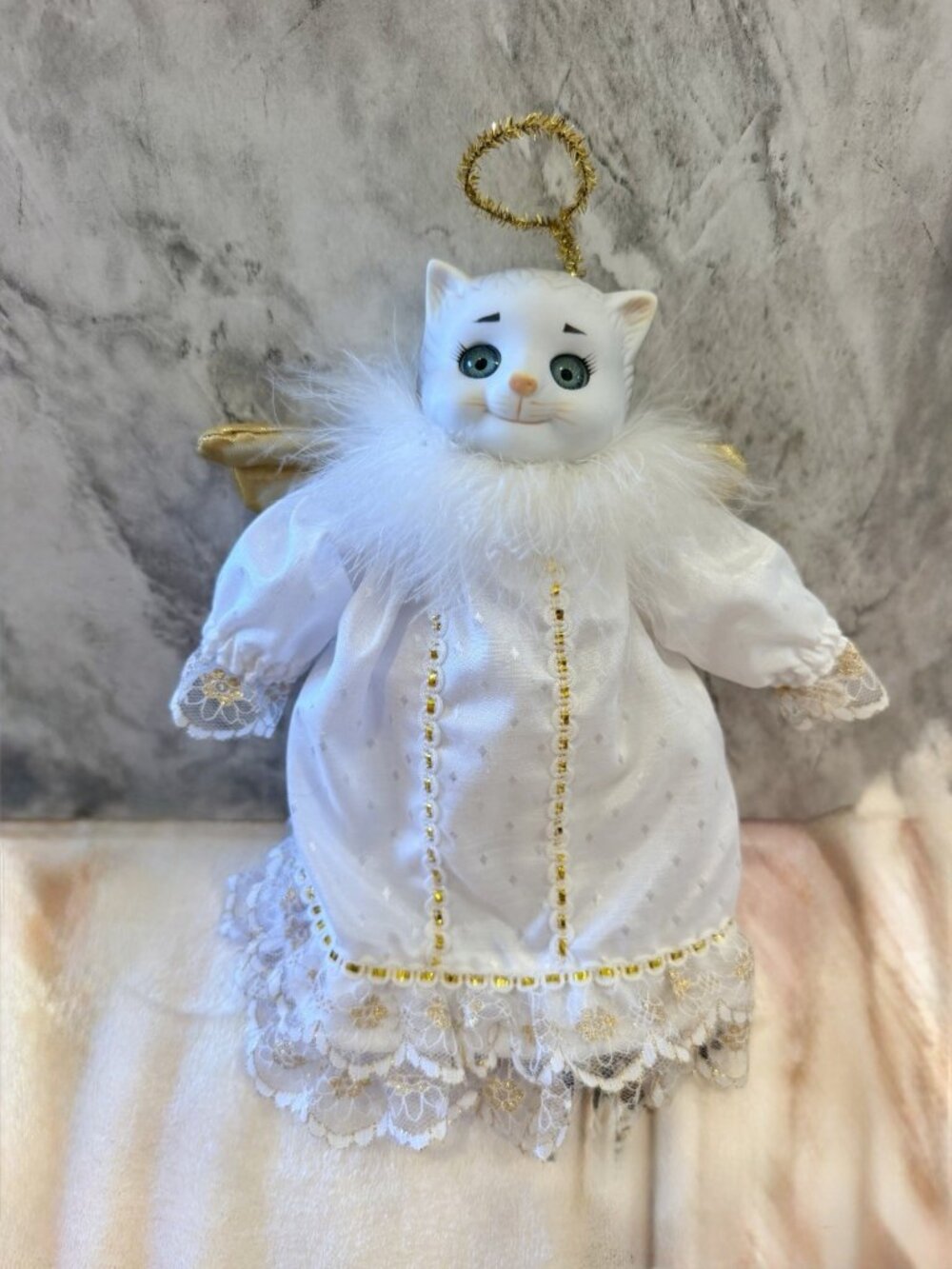 Dolly Dingle Cat Goebel Angel Dingle Christmas Doll Bette Ball Porcelain 8”